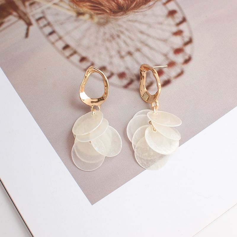 Disc Shell Drop Earring / Clip On Earring