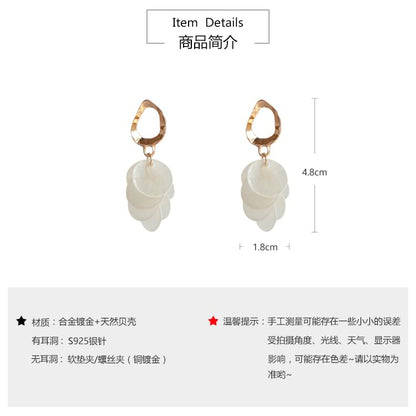 Disc Shell Drop Earring / Clip On Earring