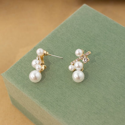 Faux Pearl Rhinestone Drop Earring / Clip On Earring