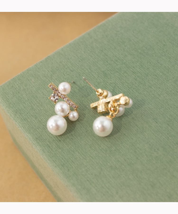 Faux Pearl Rhinestone Drop Earring / Clip On Earring