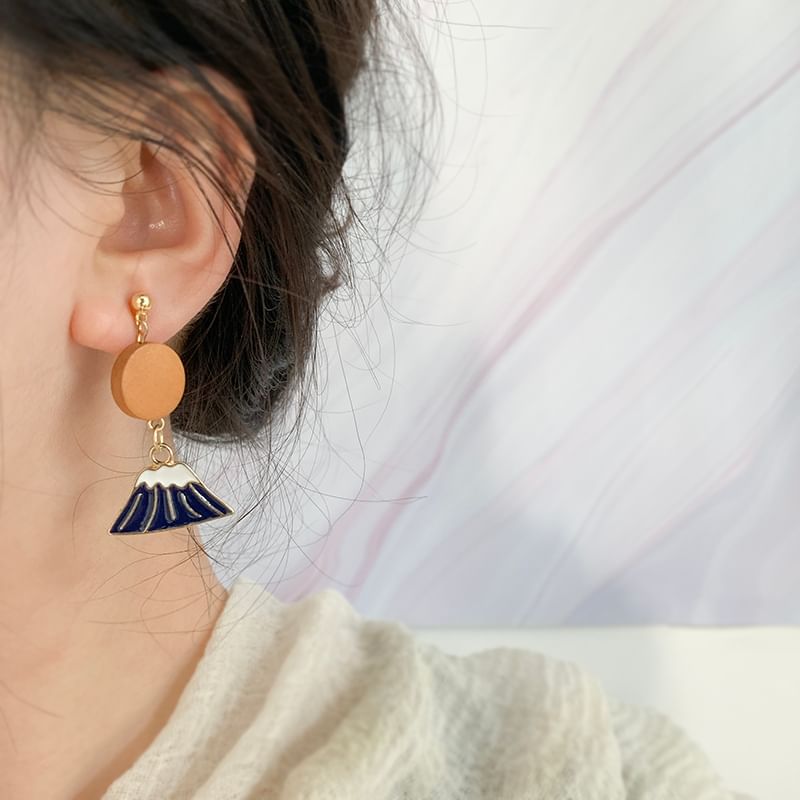 Enamel Mountain Asymmetrical Drop Earring / Clip On Earring