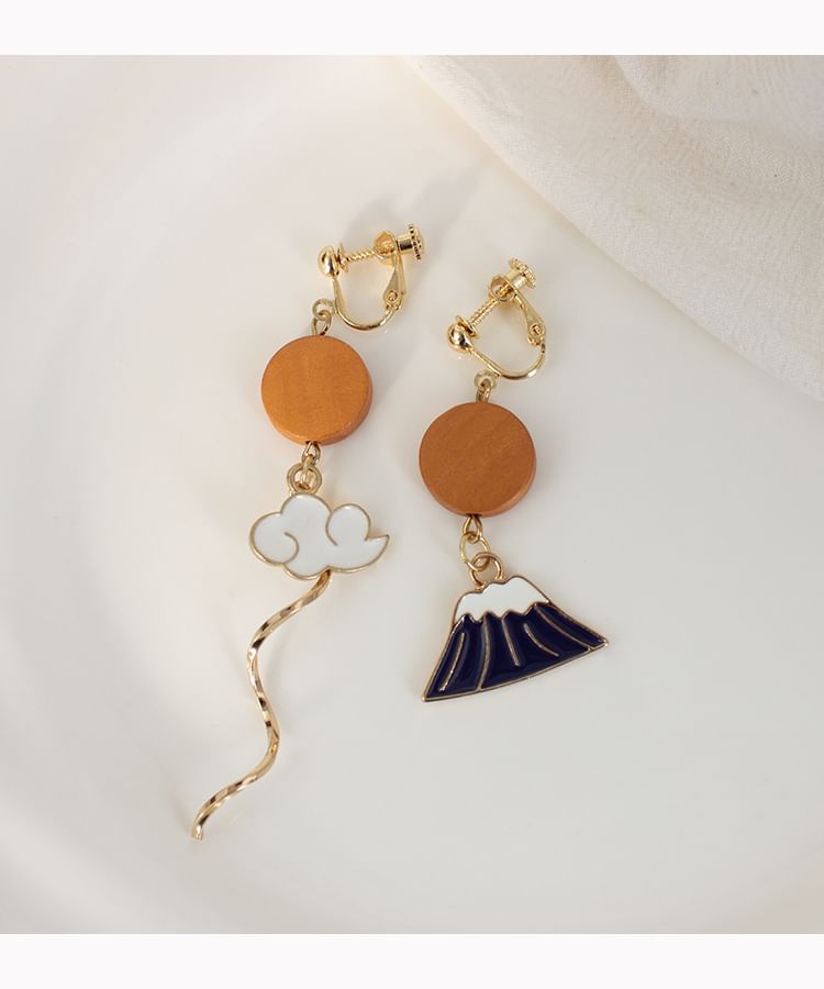 Enamel Mountain Asymmetrical Drop Earring / Clip On Earring