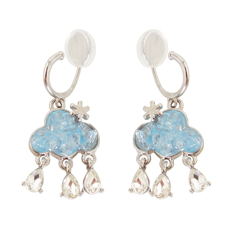 Rhinestone Cloud Hoop Drop Earring / Clip On Earring