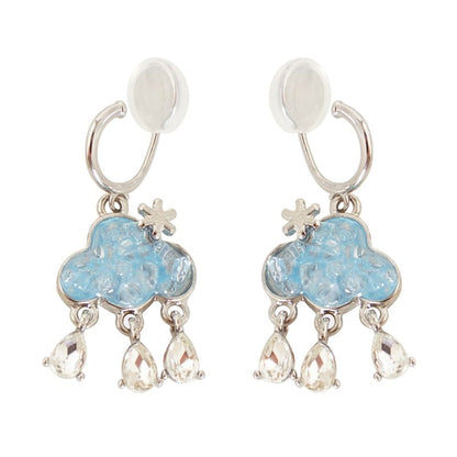 Rhinestone Cloud Hoop Drop Earring / Clip On Earring