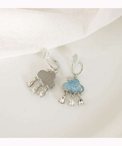 Rhinestone Cloud Hoop Drop Earring / Clip On Earring