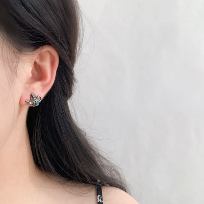 Enamel Flower Teapot Asymmetrical Stud Earring / Clip On Earring