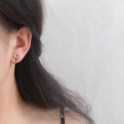 Enamel Flower Teapot Asymmetrical Stud Earring / Clip On Earring