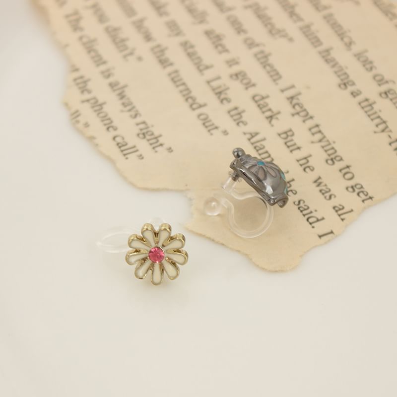 Enamel Flower Teapot Asymmetrical Stud Earring / Clip On Earring