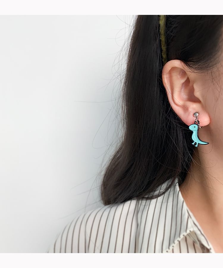 Cartoon Dinosaur Asymmetrical Clip On Drop Earring