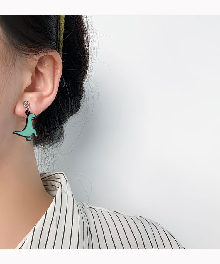 Cartoon Dinosaur Asymmetrical Clip On Drop Earring