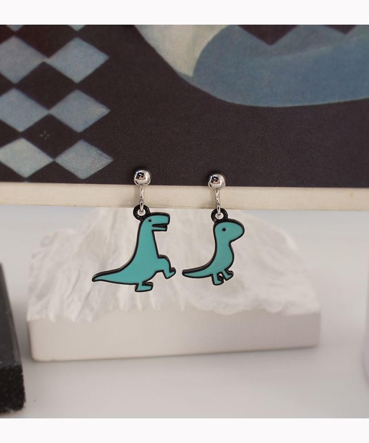 Cartoon Dinosaur Asymmetrical Clip On Drop Earring