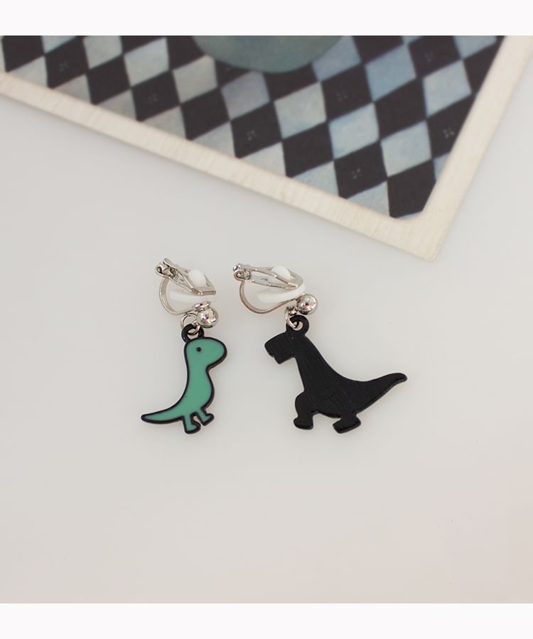 Cartoon Dinosaur Asymmetrical Clip On Drop Earring