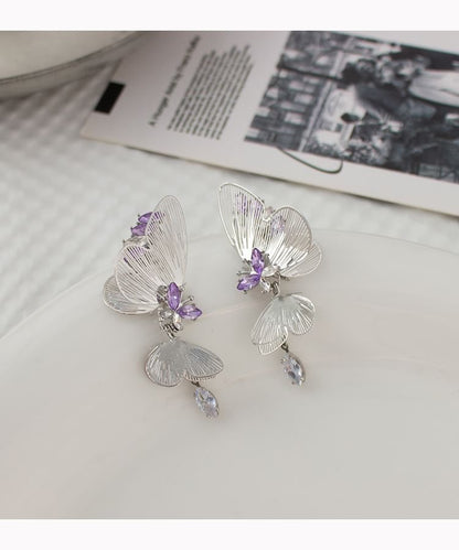 Rhinestone Butterfly Drop Earring / Clip On Earring
