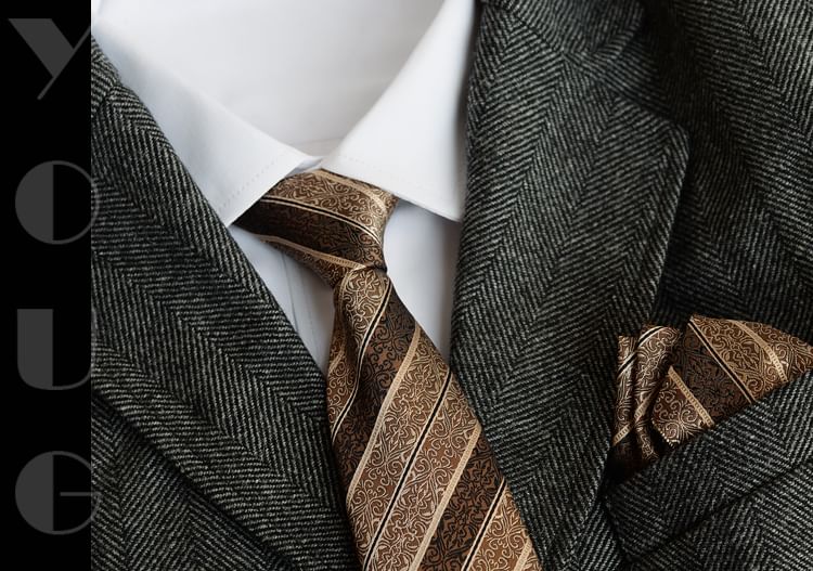 Striped Necktie & Accessory Set - Tie Clip Lapel Pin Pocket Square