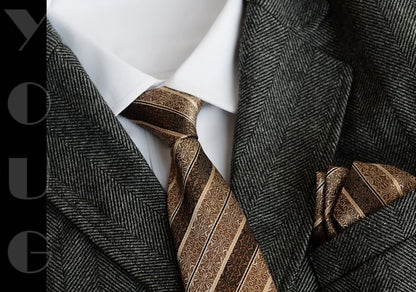 Striped Necktie & Accessory Set - Tie Clip Lapel Pin Pocket Square