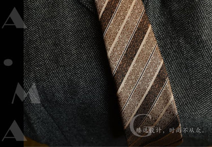 Striped Necktie & Accessory Set - Tie Clip Lapel Pin Pocket Square
