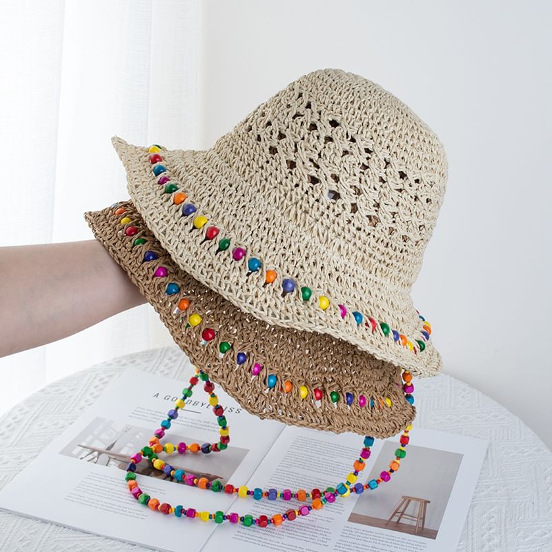 Beaded Straw Bucket Hat