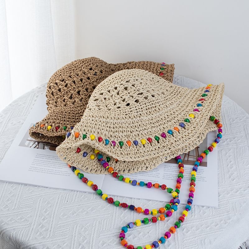 Beaded Straw Bucket Hat