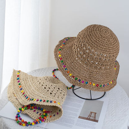 Beaded Straw Bucket Hat