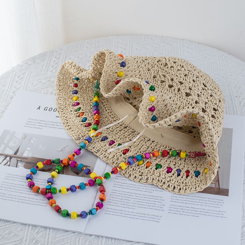 Beaded Straw Bucket Hat