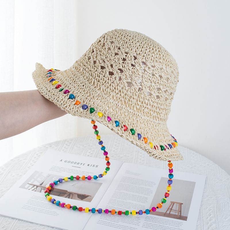 Beaded Straw Bucket Hat