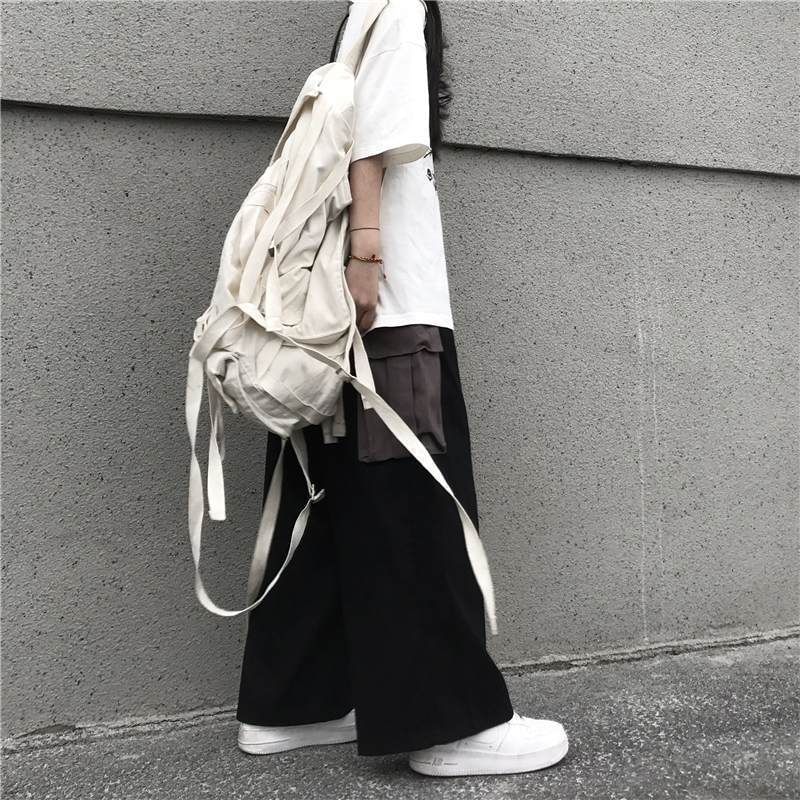 High Waist Two Tone Wide Leg Cargo Pants