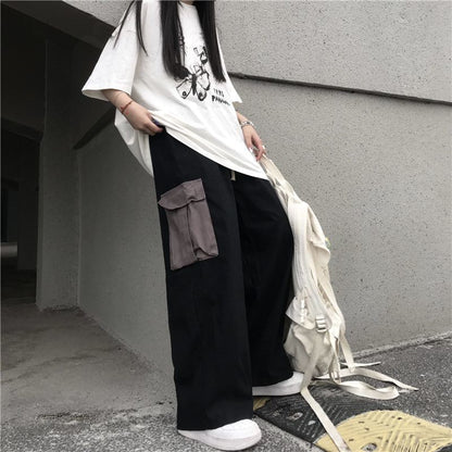 High Waist Two Tone Wide Leg Cargo Pants