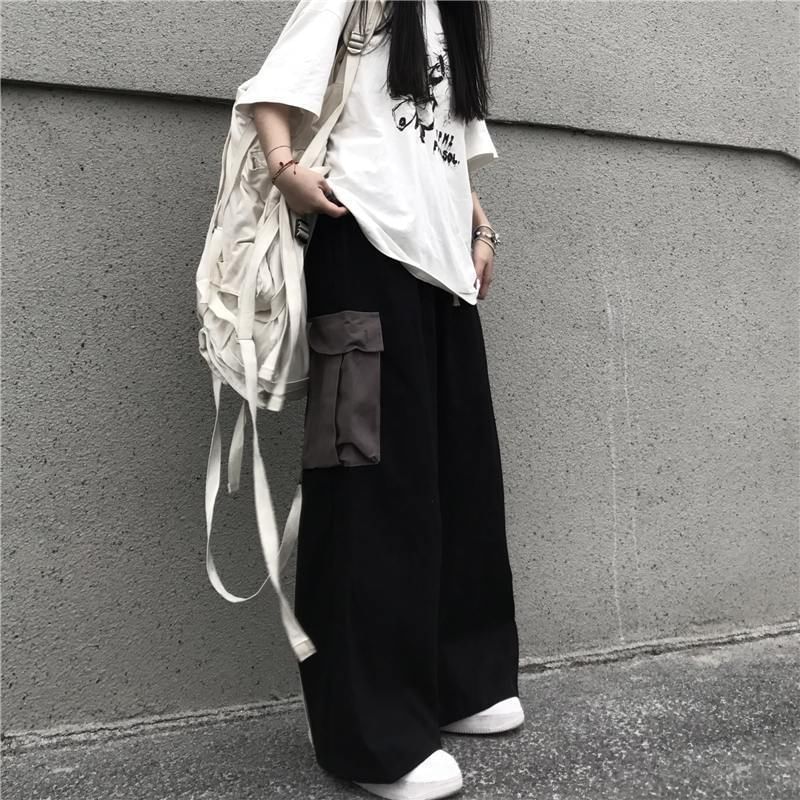 High Waist Two Tone Wide Leg Cargo Pants
