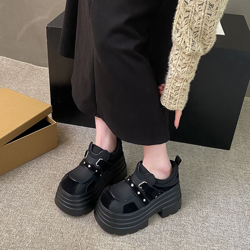 Platform Adhesive Strap Faux Leather Shoes