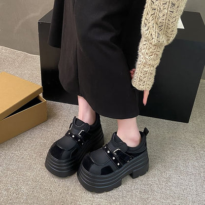 Platform Adhesive Strap Faux Leather Shoes