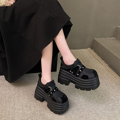 Platform Adhesive Strap Faux Leather Shoes