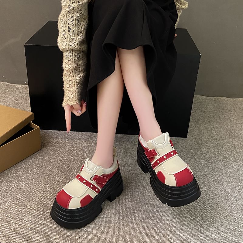 Platform Adhesive Strap Faux Leather Shoes