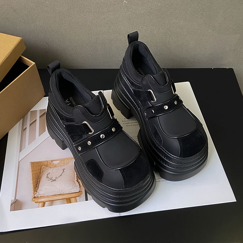 Platform Adhesive Strap Faux Leather Shoes