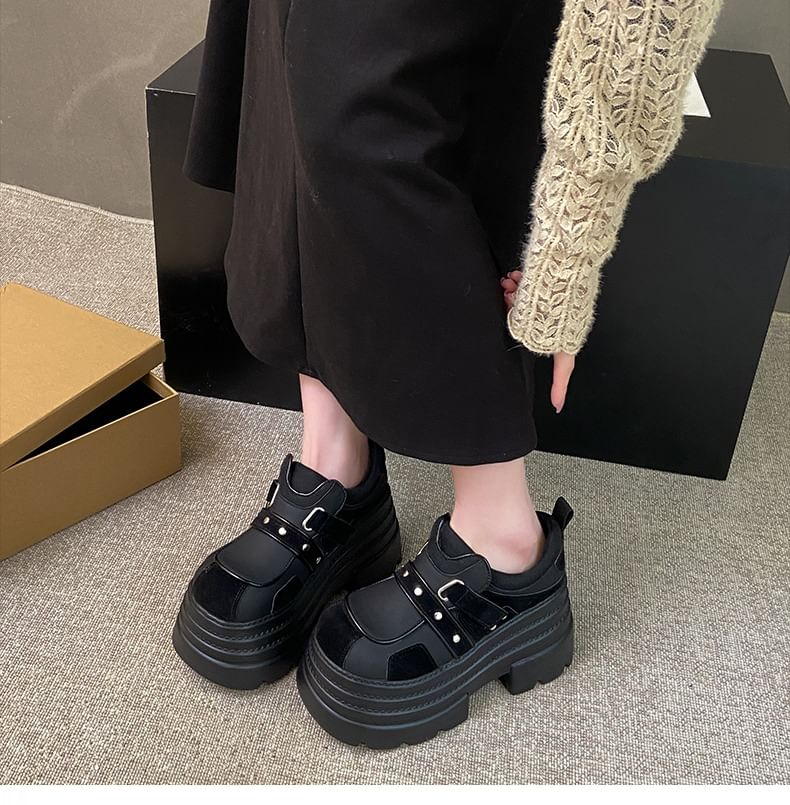 Platform Adhesive Strap Faux Leather Shoes