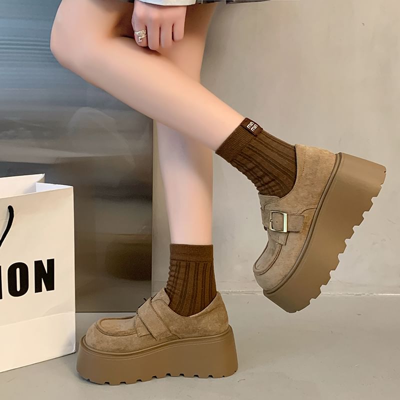 Platform Plain Buckled Faux Suede Shoes
