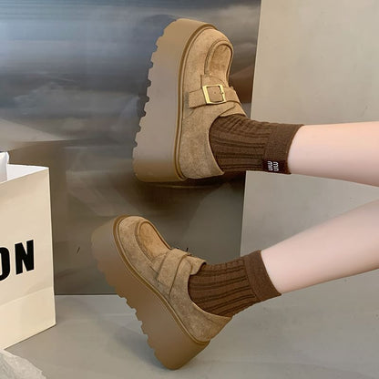 Platform Plain Buckled Faux Suede Shoes
