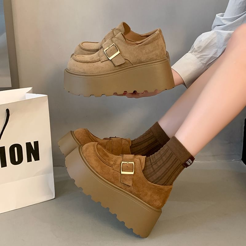 Platform Plain Buckled Faux Suede Shoes