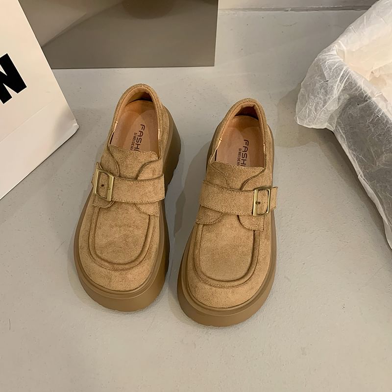 Platform Plain Buckled Faux Suede Shoes