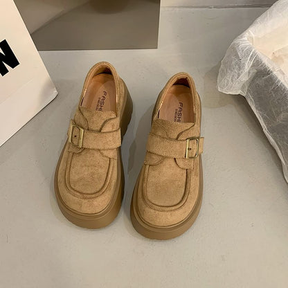 Platform Plain Buckled Faux Suede Shoes