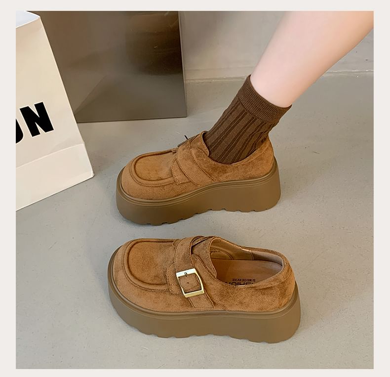 Platform Plain Buckled Faux Suede Shoes