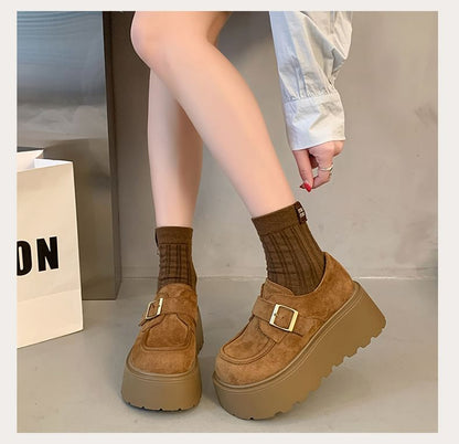 Platform Plain Buckled Faux Suede Shoes