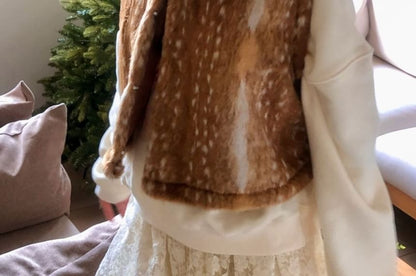Deer Print Faux Fur Hooded Vest