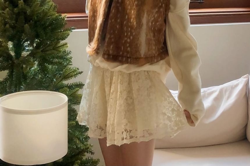 Deer Print Faux Fur Hooded Vest