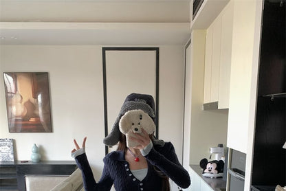 Collar Two Tone Cable-Knit Mock Two-Piece Cropped Sweater