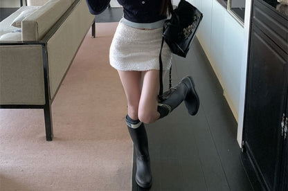 Collar Two Tone Cable-Knit Mock Two-Piece Cropped Sweater