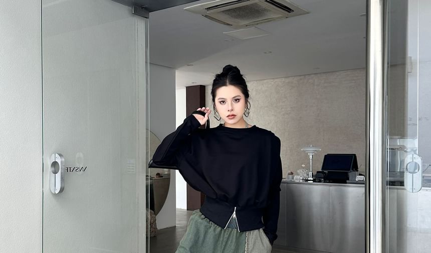 Elastic Waist Patchwork Fringed Washed Denim Culottes