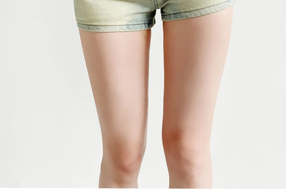Mid Waist Washed Denim Hot Pants