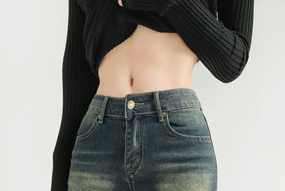 Mid Waist Washed Denim Hot Pants