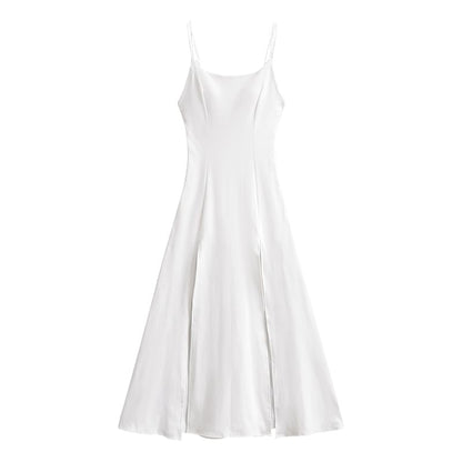 Thin Strap Solid Padded Side-Slit Maxi A-Line Gown