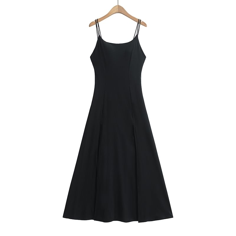 Thin Strap Solid Padded Side-Slit Maxi A-Line Gown
